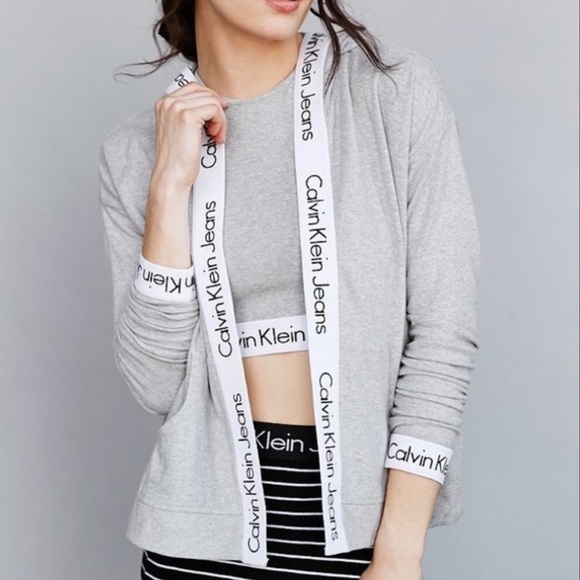 Calvin Klein Contrast Trim Hooded Sweatshirt S Heather Grey - Picture 1 of 6